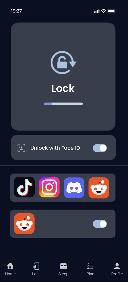 NightShift app lock screen with selected distracting apps