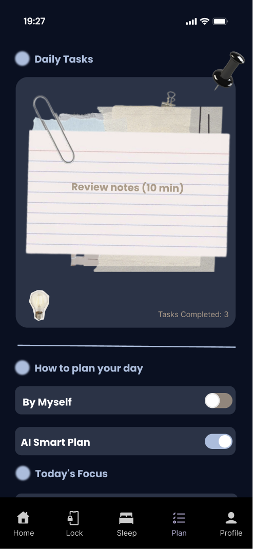 NightShift planning screen with sticky note reminders