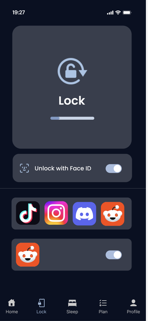 NightShift app lock screen with selected distracting apps