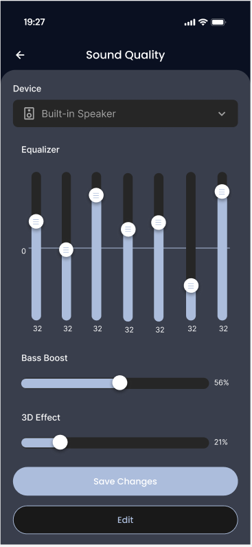 NightShift sound quality adjustment screen