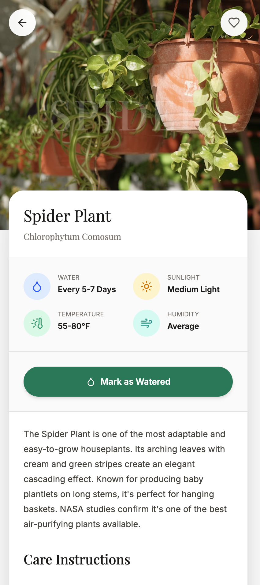 PlantPal plant profile screen