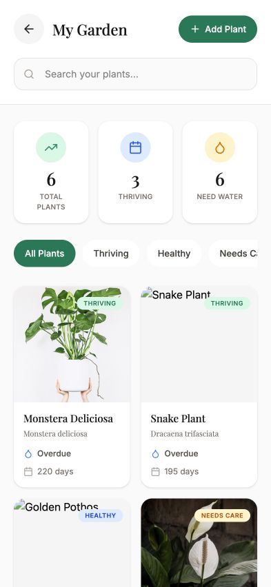 PlantPal garden dashboard screen