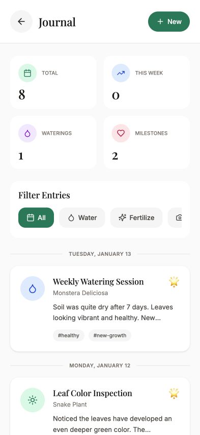PlantPal journal interaction preview